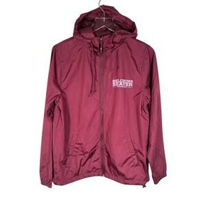 Belching Beaver Brewery Women's Hooded Windbreaker Jacket XS Maroon Red Full Zip